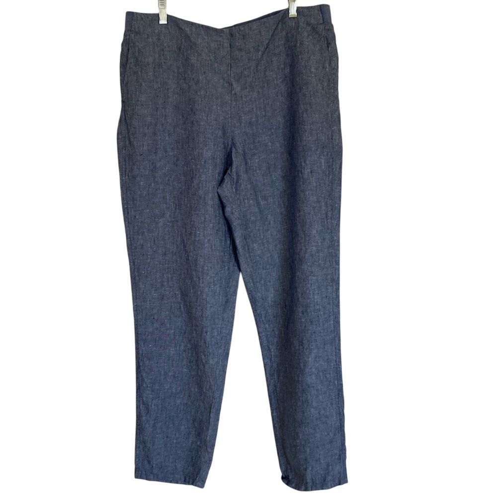 J‎ Jill Love Linen Pull On Linen Pant Size LT Blue Straight Leg Coastal